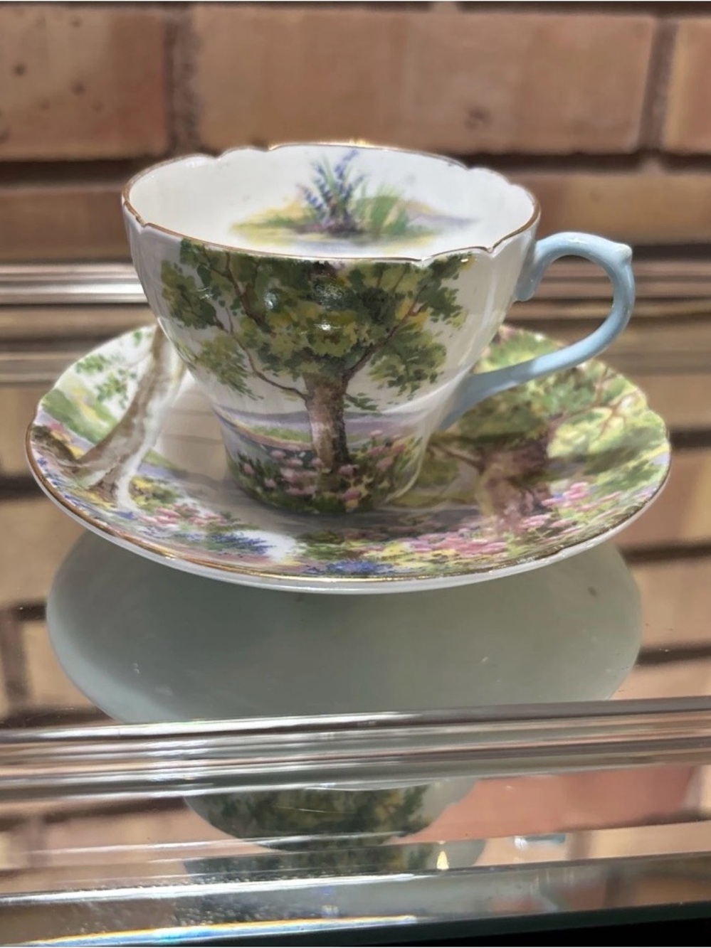 Vintage Shelley "Woodlands" #13348 Teacup And Saucer Set w/ Gold Trim England